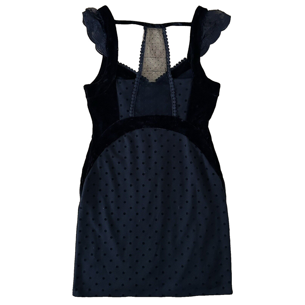 Free People black Polka Dot Velvet Bodycon Sexy Goth Date Night Dress Small